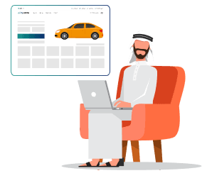 Person sitting on chair with laptop searching for a car