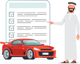 Person submitting documents online with a sports car